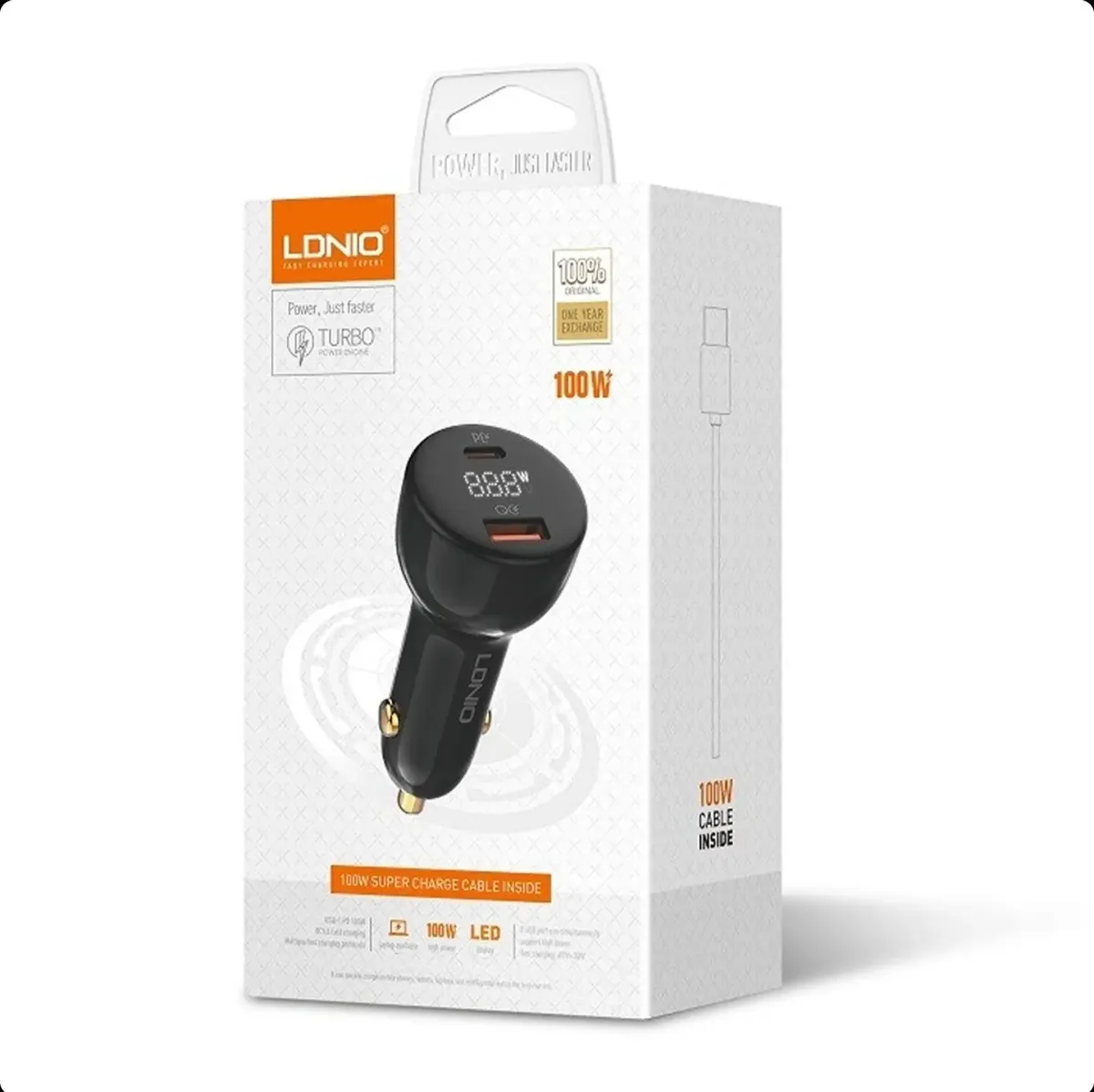 AHORRADOR LDNIO DE CARRO 100W CARGA RAPIDA MOD C101