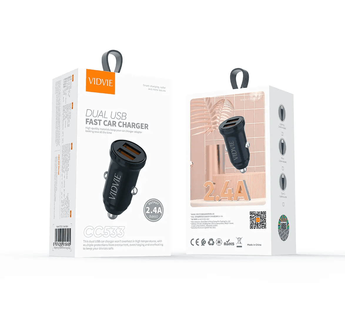 AHORRADOR VIDVIE PARA CARRO DUALUSB CARGA RAPIDA 2.4A CC533