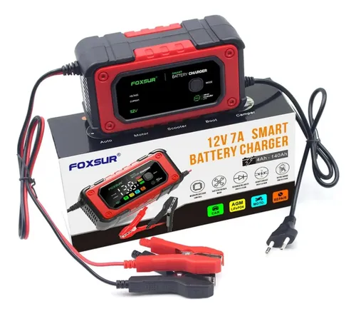 CARGADOR FOXSUR DE BATERIA PARA CARRO 12V A 7 A SMART MOD-FBC1207E