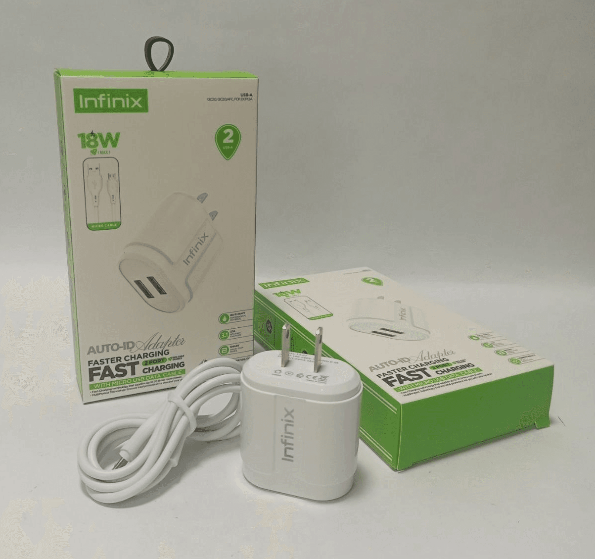 CARGADOR INFINIX AUTO ID ADAPTER FAST CHARGING 18W 2USB TIPO C 3.1A
