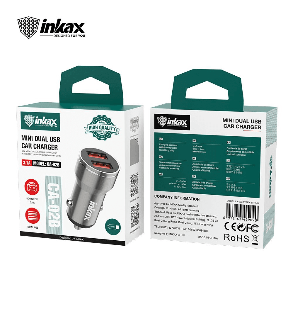 CARGADOR INKAX DE CARRO TIPO C USB DUAL MOD CA-02B