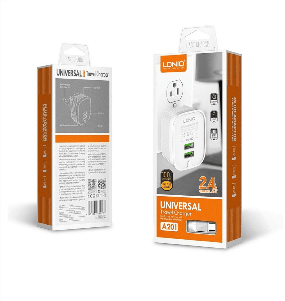 CARGADOR LDNIO UNIVERSAL TRAVEL 2 USB 2.4A A201 MICRO USB