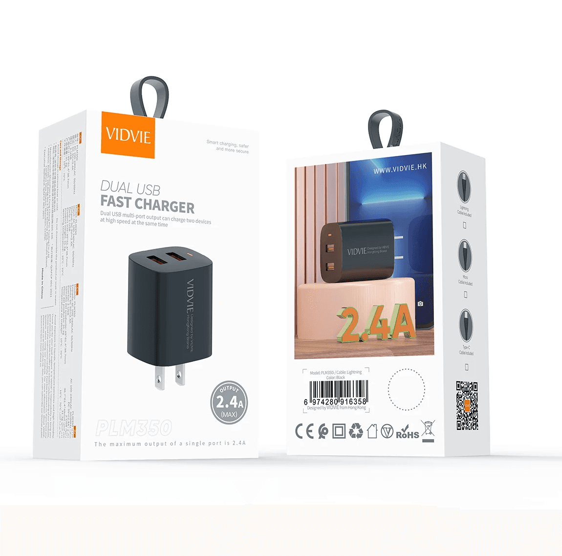 CARGADOR VIDVIE DUAL USB 2.4A PLM350 USB MICRO
