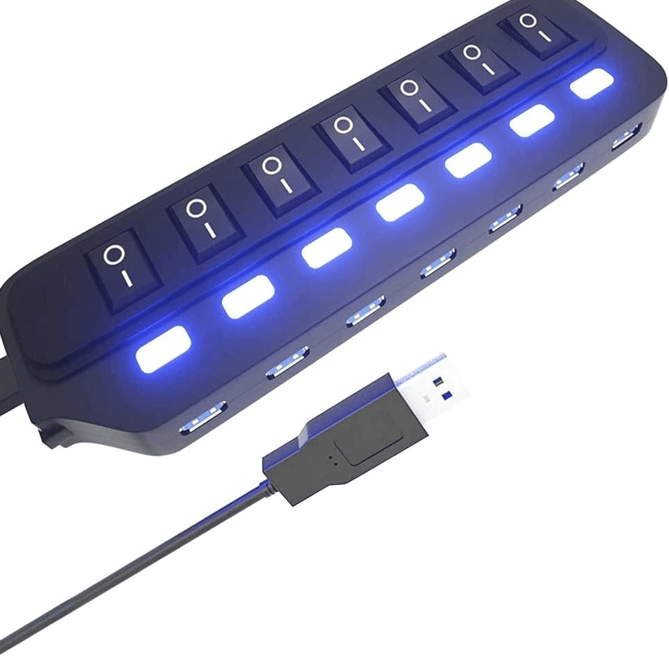 EXTENSION HUB CONCENTRADOR USB 5 PUERTOS USB CON LED Y INTERRUPTOR
