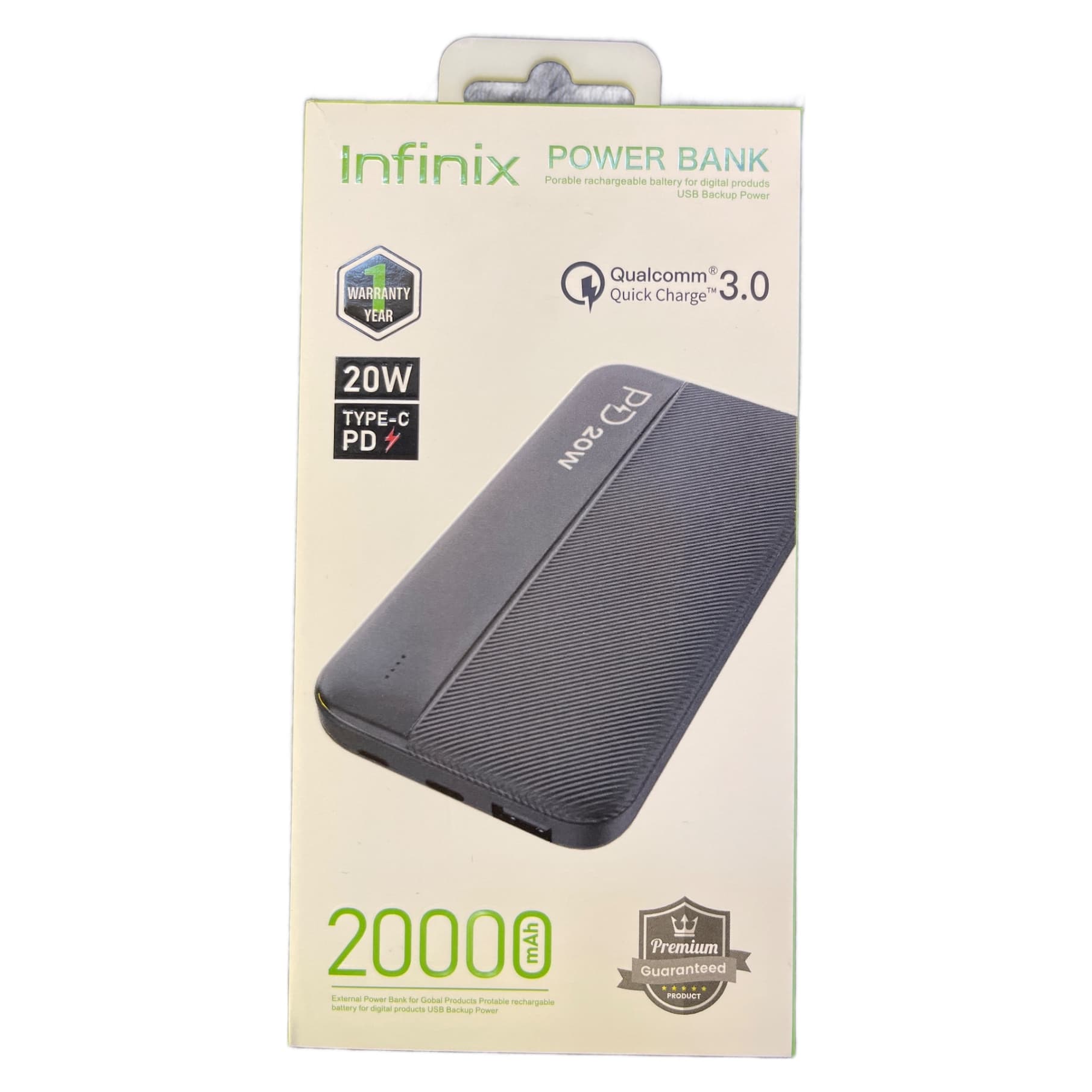 POWER BANK DE 20000 MAH INFINIX 4 SALIDAS Y 2 ENTRADAS