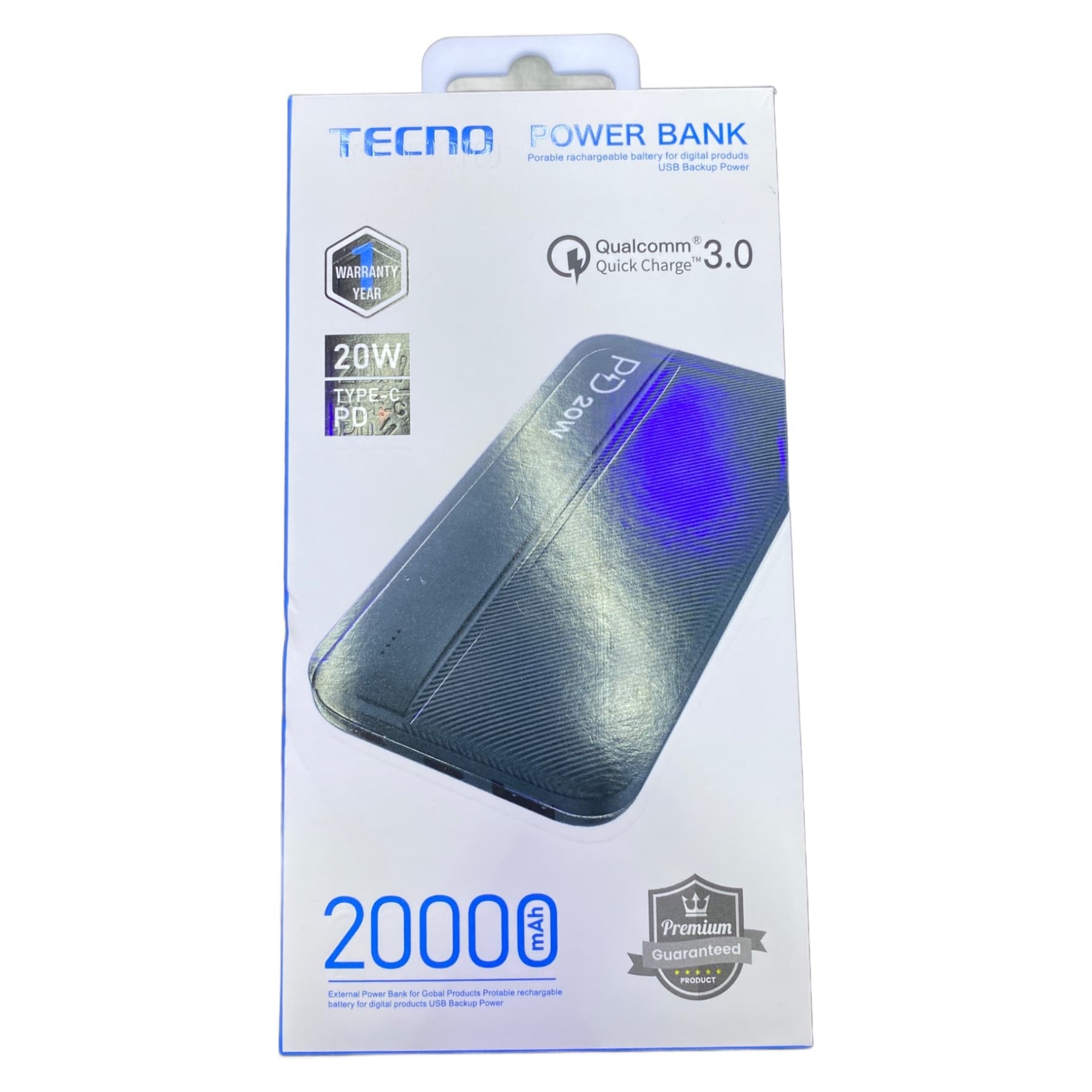 POWER BANK 20000MAH TECNO TIPO C 2 USB